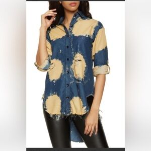 NEW THRILL Indie Grunge stone washed Distressed Western Oversized Top Sz Med